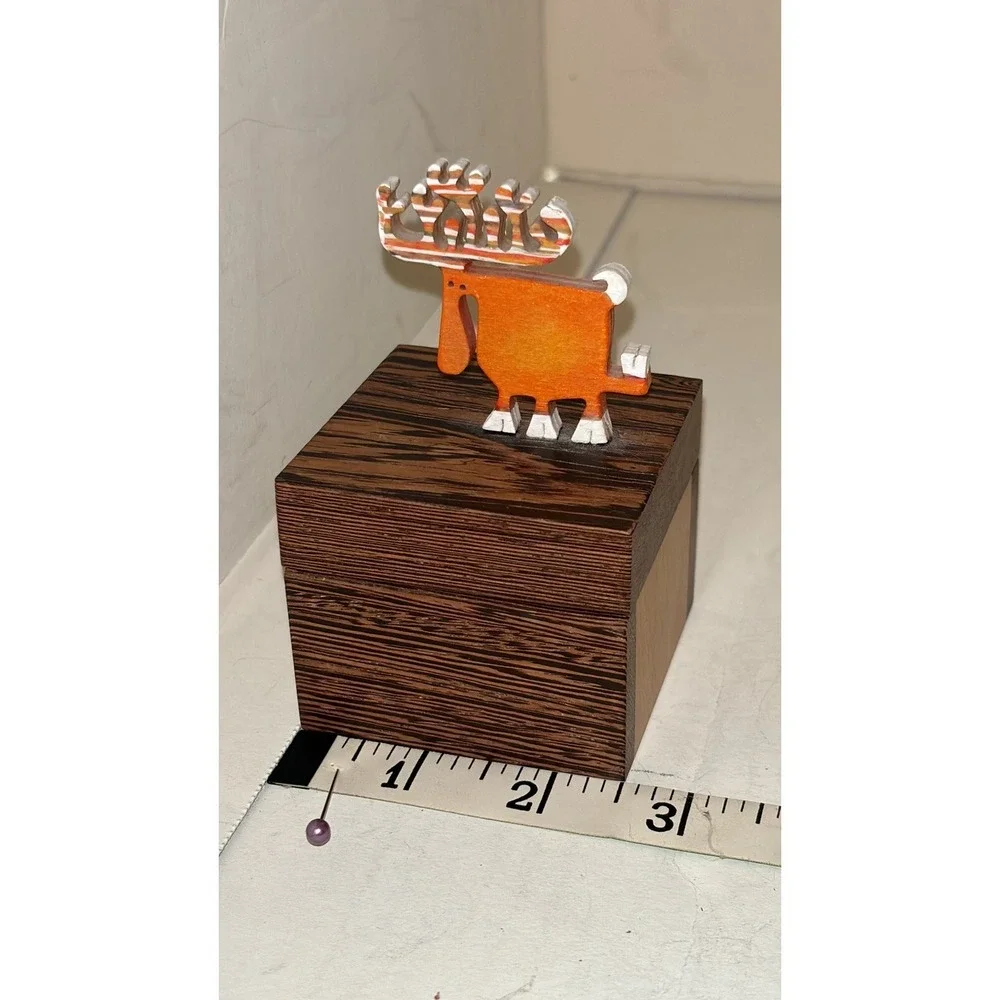 Beautiful Wooden trinket dish With Orange‎ Moose On Top